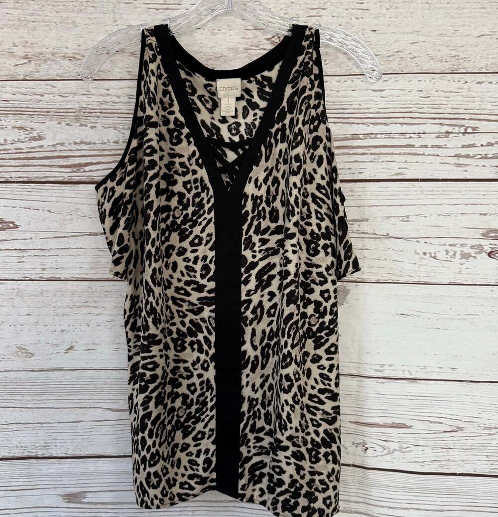 Chico's Women's Leopard Print Cold Shoulder Top Size 1